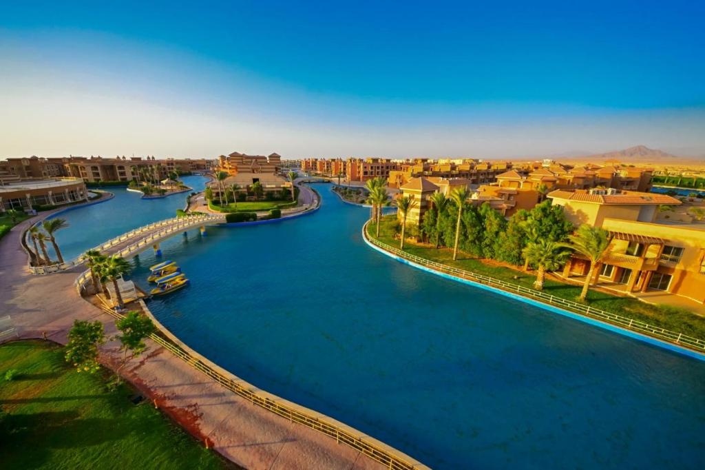 an aerial view of a river in a city at Parrotel Lagoon Waterpark Resort in Sharm El Sheikh