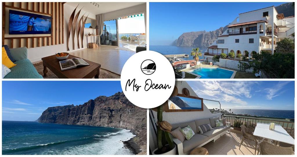 uma colagem de fotos de casas e do oceano em My Ocean - Cliff & Ocean View em Acantilado de los Gigantes