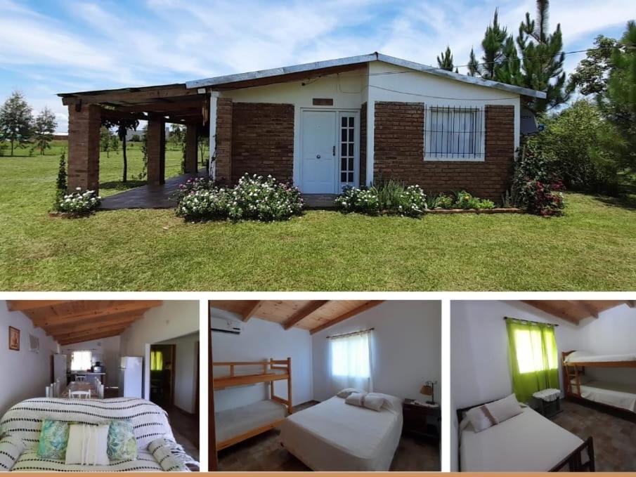 two pictures of a small house with a bedroom at Cabaña en Ituzaingo in Ituzaingó