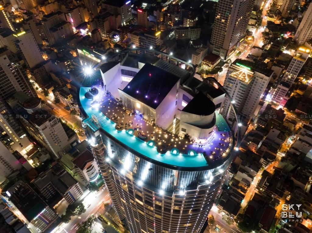 an overhead view of a large building at night at PANORAMA Nha Trang by HLG in Nha Trang