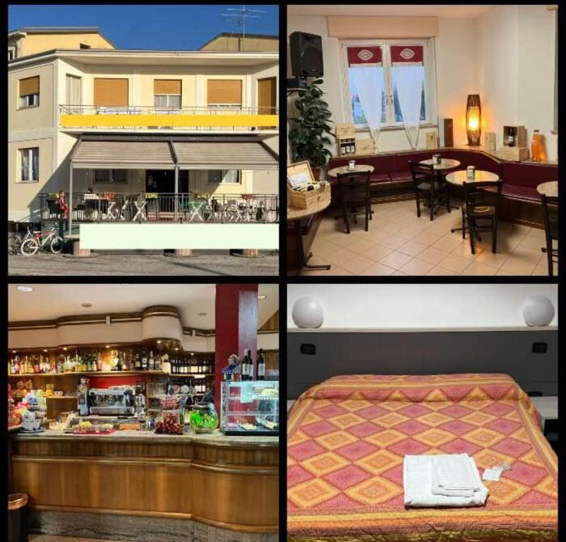 a group of four pictures of a hotel room at La voglia in Villanova sullʼArda