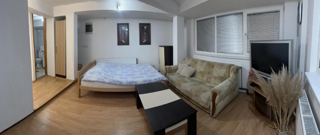 a living room with a couch and a couch and a tv at Apartman MT in Kiseljak
