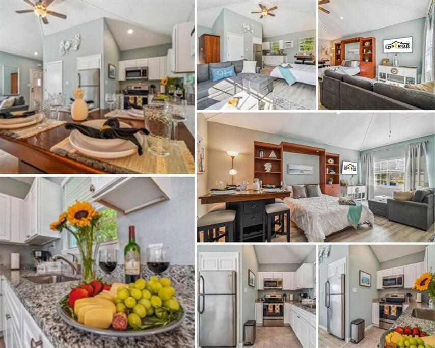 eine Collage mit Bildern einer Küche und einem Wohnzimmer in der Unterkunft Stunning Guesthouse Close to River in Port Richey