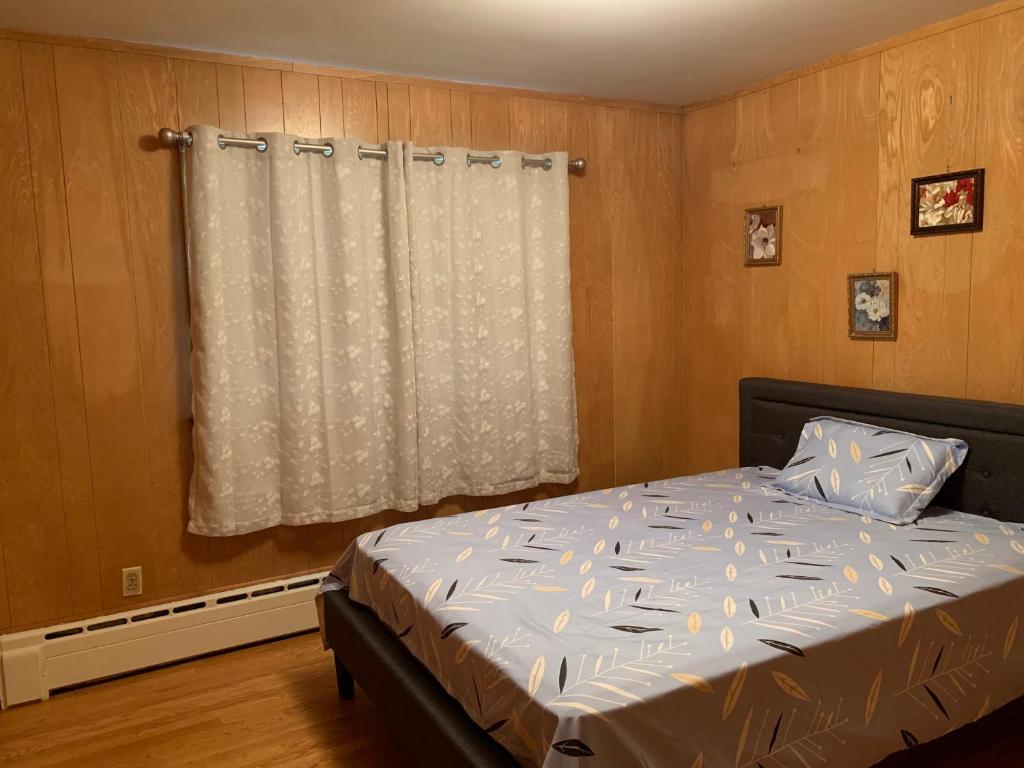 1 dormitorio con cama y ventana con cortina en #2 Cozy Queen size bedroom @New Brunswick NJ downtown en New Brunswick