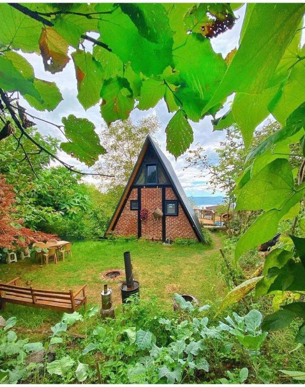 uma pequena casa em cima de um campo verde em Bungalow with Heated Private Pool in Sapanca em Sakarya