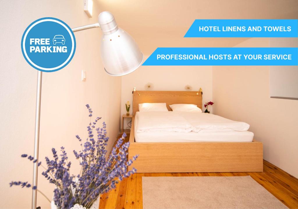 Posteľ alebo postele v izbe v ubytovaní Free parking! Linden apartment, AC, Smart TV, WIFI