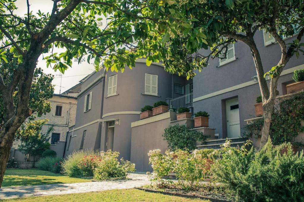 una fila de casas con plantas en un patio en Appartamenti LA MAGNOLIA en Arrone