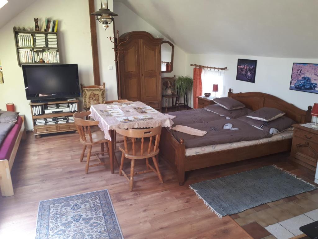 TV a/nebo společenská místnost v ubytování Chalupa, 3x apartmány, 11 lůžek.