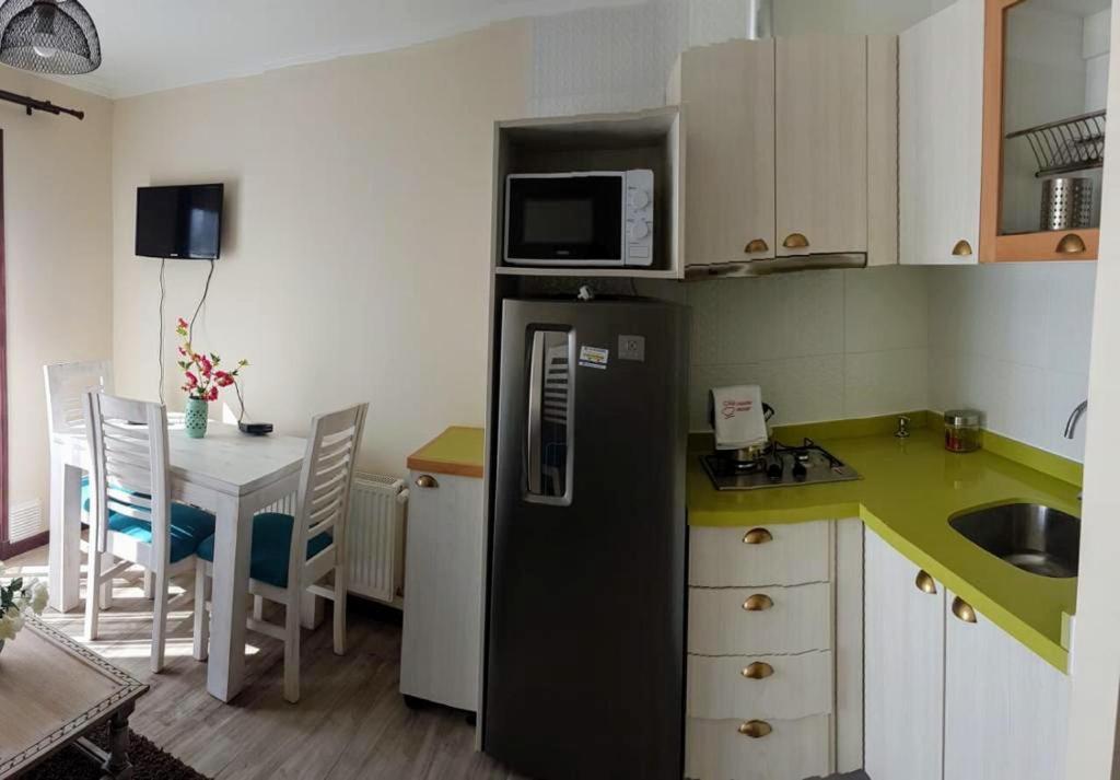 Kuchyň nebo kuchyňský kout v ubytování Departamentos y Cabañas Il Bosco