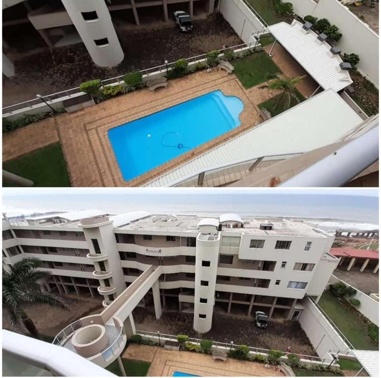 two pictures of a building and a swimming pool at Santorini 206B -Margate RSA in Margate