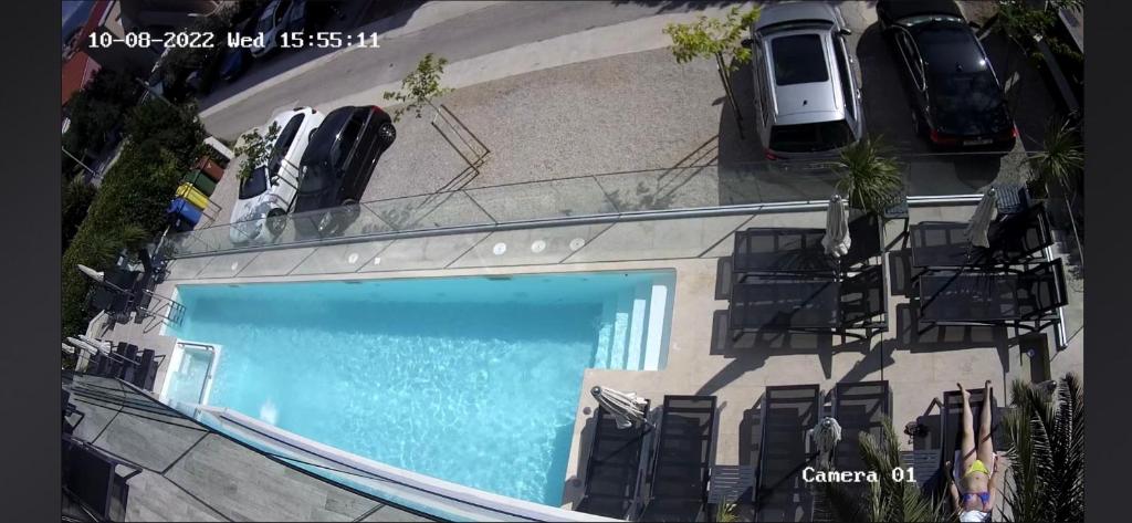 an overhead view of a building with a swimming pool at Villa Valis in Baška