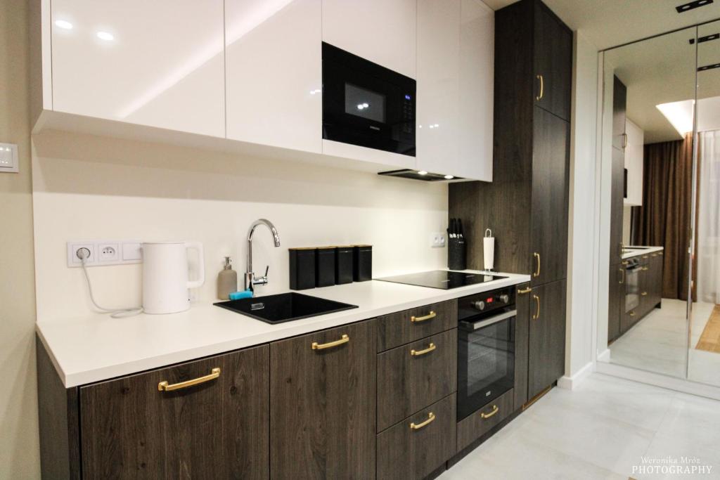 Kuchyňa alebo kuchynka v ubytovaní D Apartments Centrum Ziemia