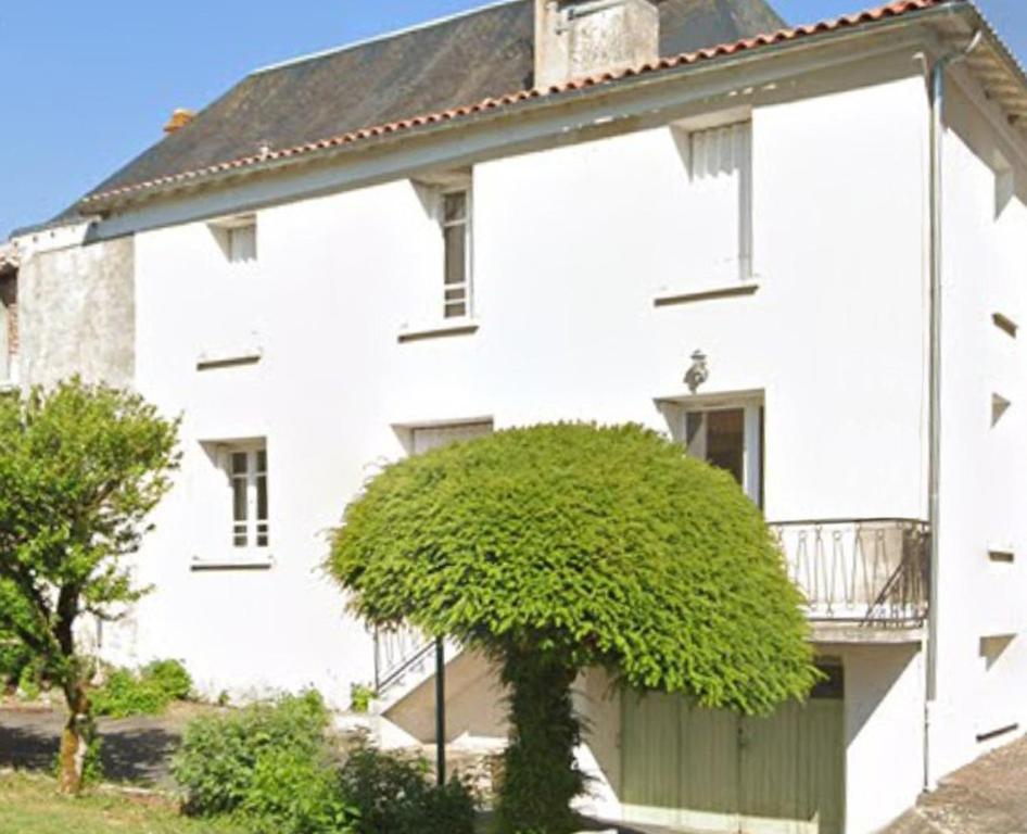 Biały dom z drzewem przed nim w obiekcie Spacious 3-Bed House in Chateau Garnier w mieście Château-Garnier
