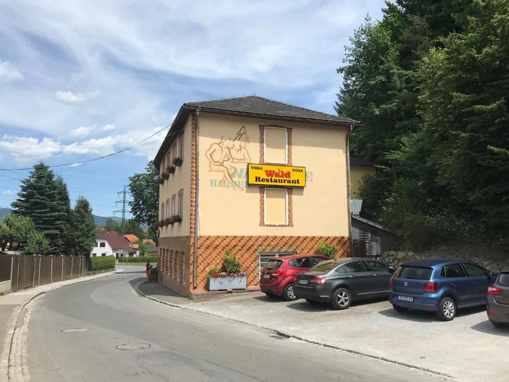 a building with graffiti on the side of it at Waldrestaurant VIDA in Kapfenberg