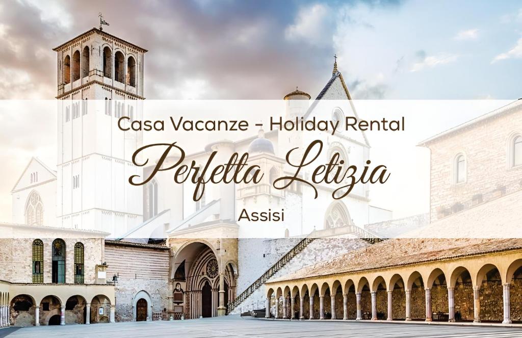 ein Bild einer Kirche mit den Worten casa victoria holiday rent positoria in der Unterkunft Casa vacanze Perfecta Laetitia Assisi in Tordandrea