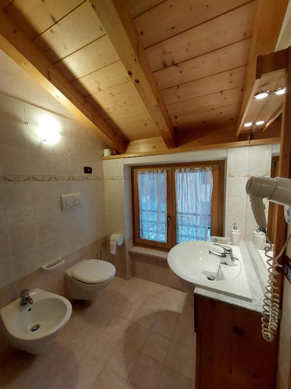 łazienka z białą umywalką i toaletą w obiekcie Agritur Widmann w mieście Coredo