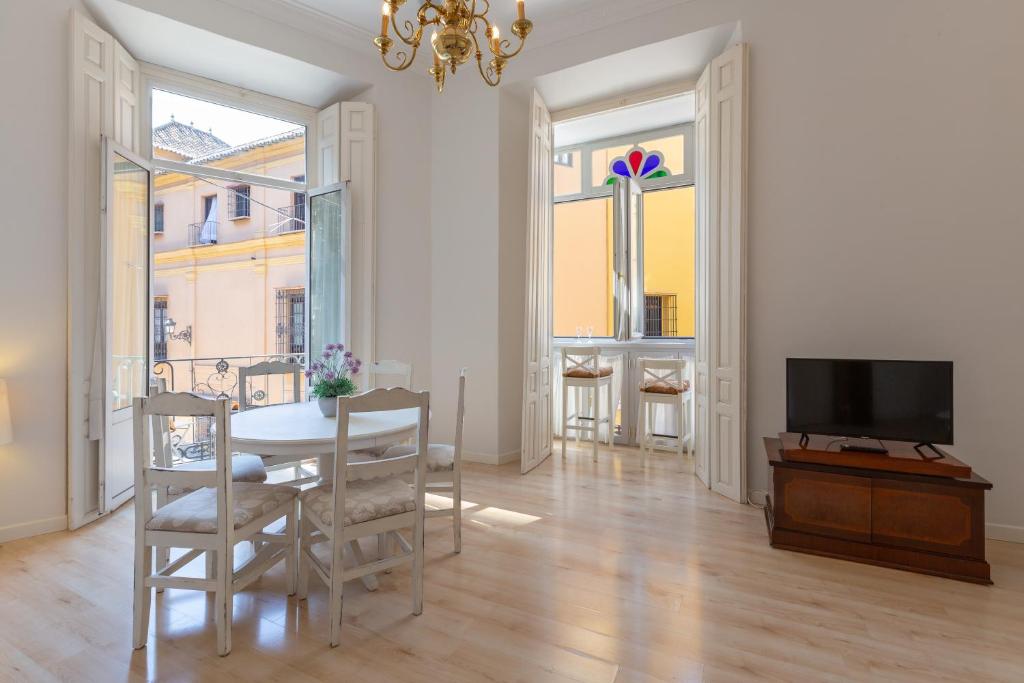 Televízia a/alebo spoločenská miestnosť v ubytovaní Luminoso apartamento de dos habitaciones con vistas a las Catedral