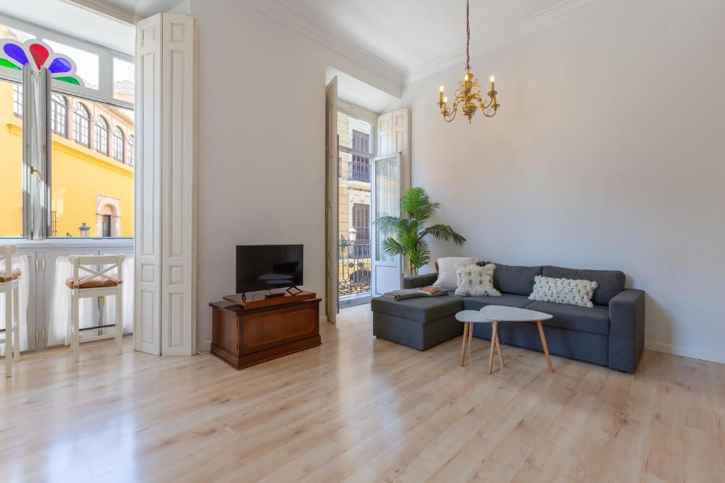 Televízia a/alebo spoločenská miestnosť v ubytovaní Luminoso apartamento de dos habitaciones con vistas a las Catedral