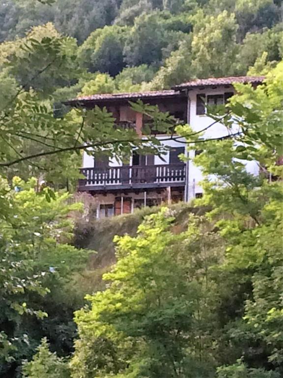 a house on top of a hill with trees at Casa di Montagna in San Colombano, Vista, Relax , Wifi in San Colombano