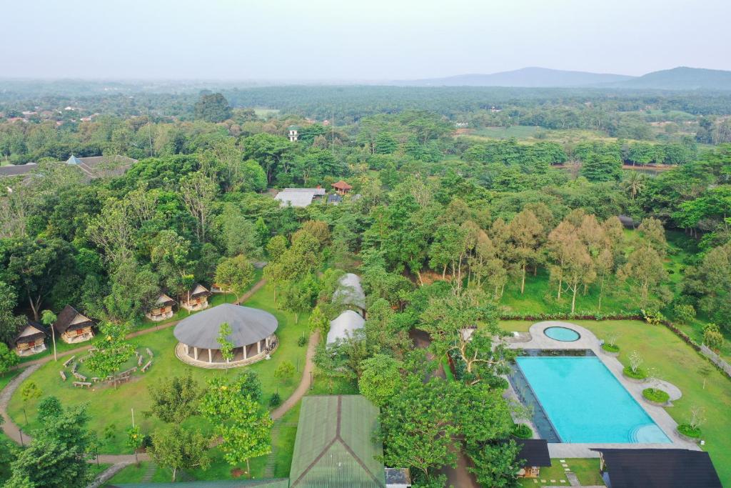 an aerial view of a mansion with a swimming pool at INAGRO in Bogor