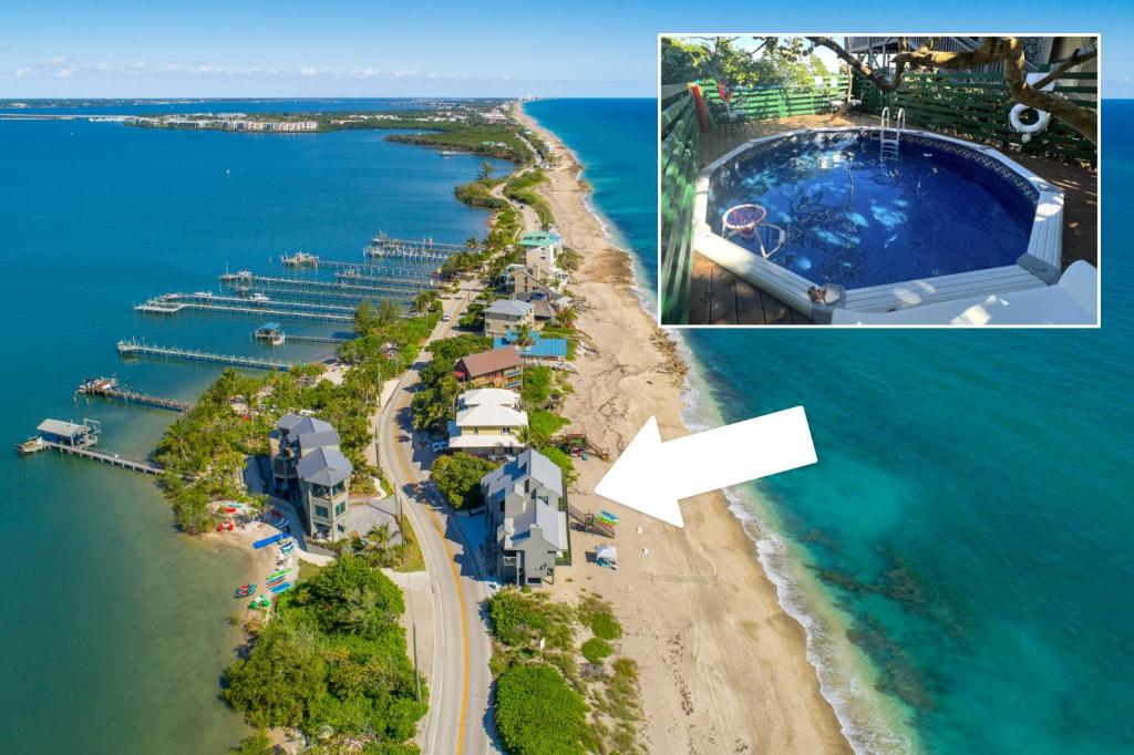 a collage of photos of a resort on a beach at Restoration Sands in Stuart