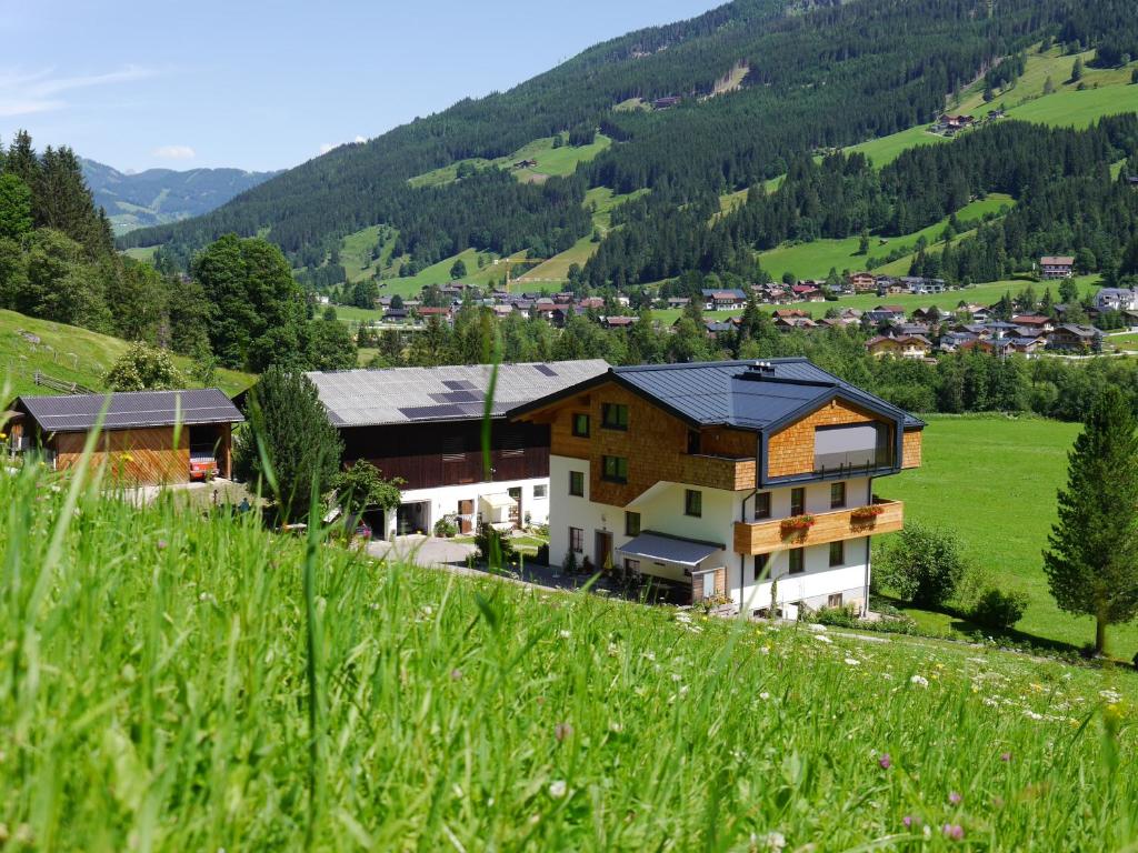 uma casa numa colina com um campo verde em Oberauhof em Kleinarl