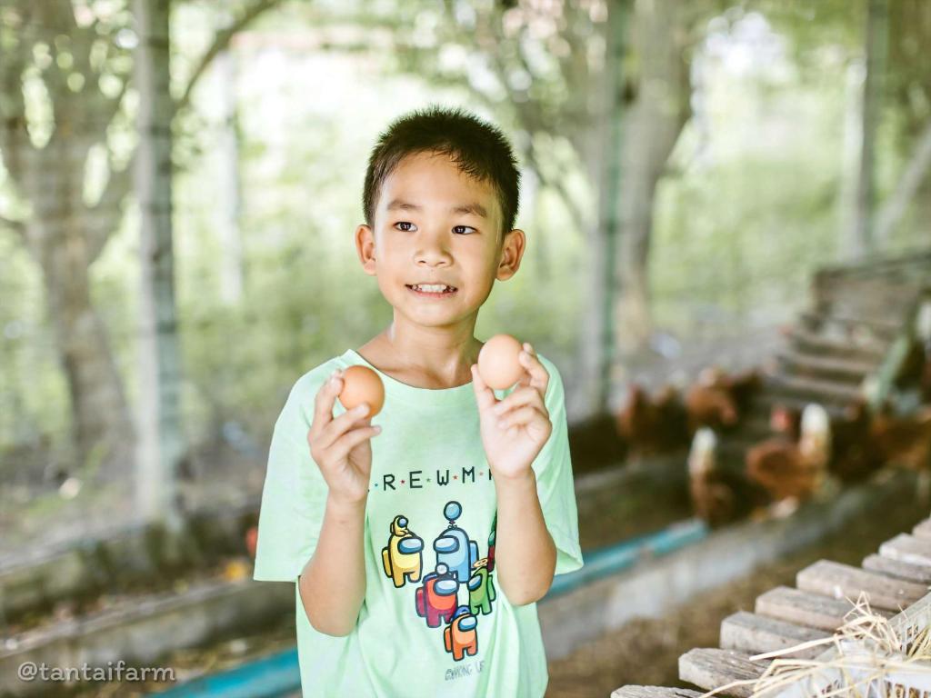 a young boy standing with his hands in the air at Tantai Eco Farm Stay At Khao Yai in Ban Sap Noi