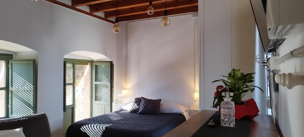 ein Schlafzimmer mit einem Bett und einem Tisch in der Unterkunft Corredera Travel 5 in Córdoba