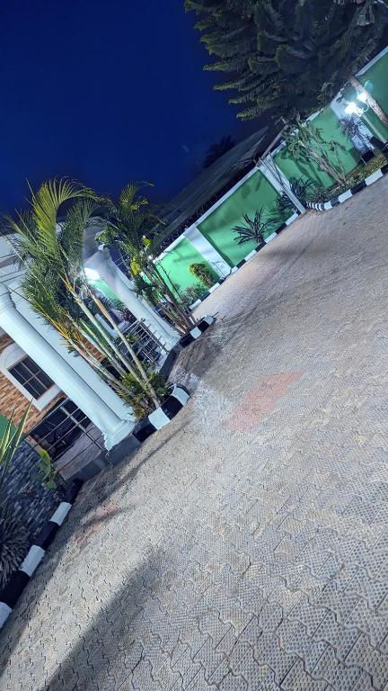 a group of palm trees in front of a building at Naboya House Serviced Apartment in Benin City
