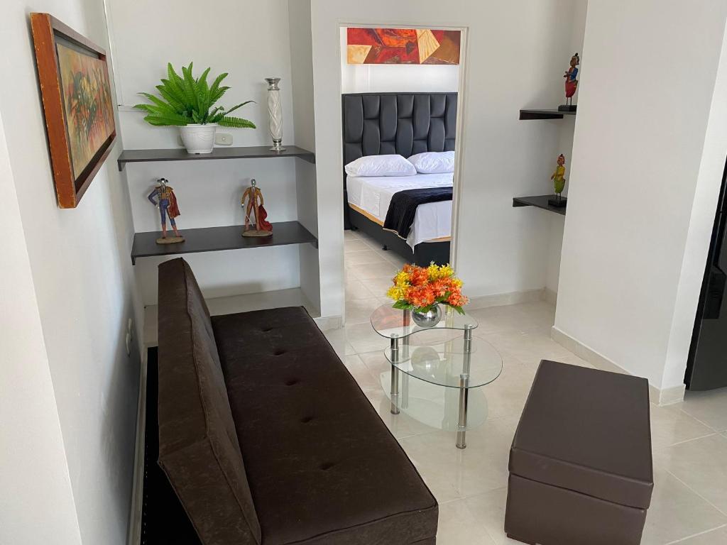 Postel nebo postele na pokoji v ubytování Acogedor Apartaestudio