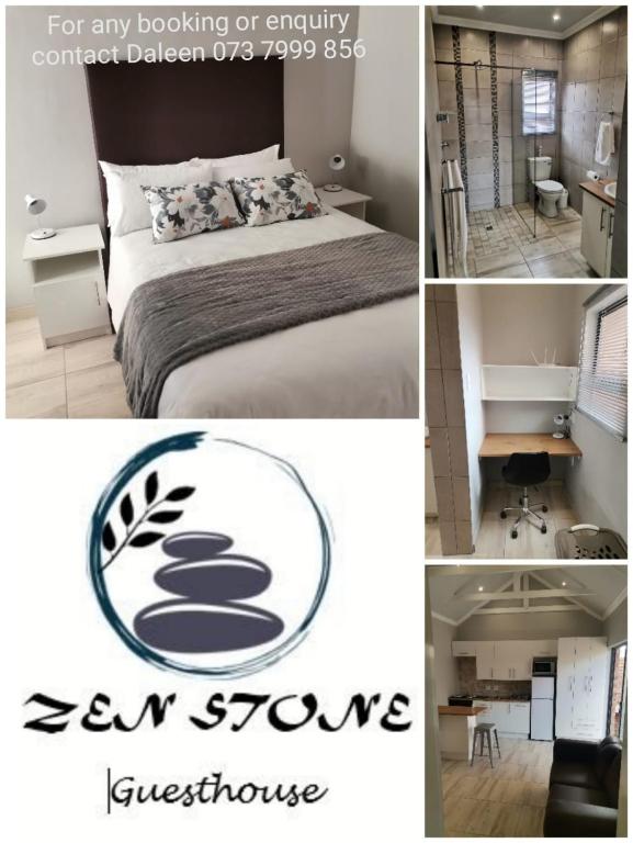 a collage of pictures of a bedroom with a bed at Zen Stone Guest House in Postmasburg