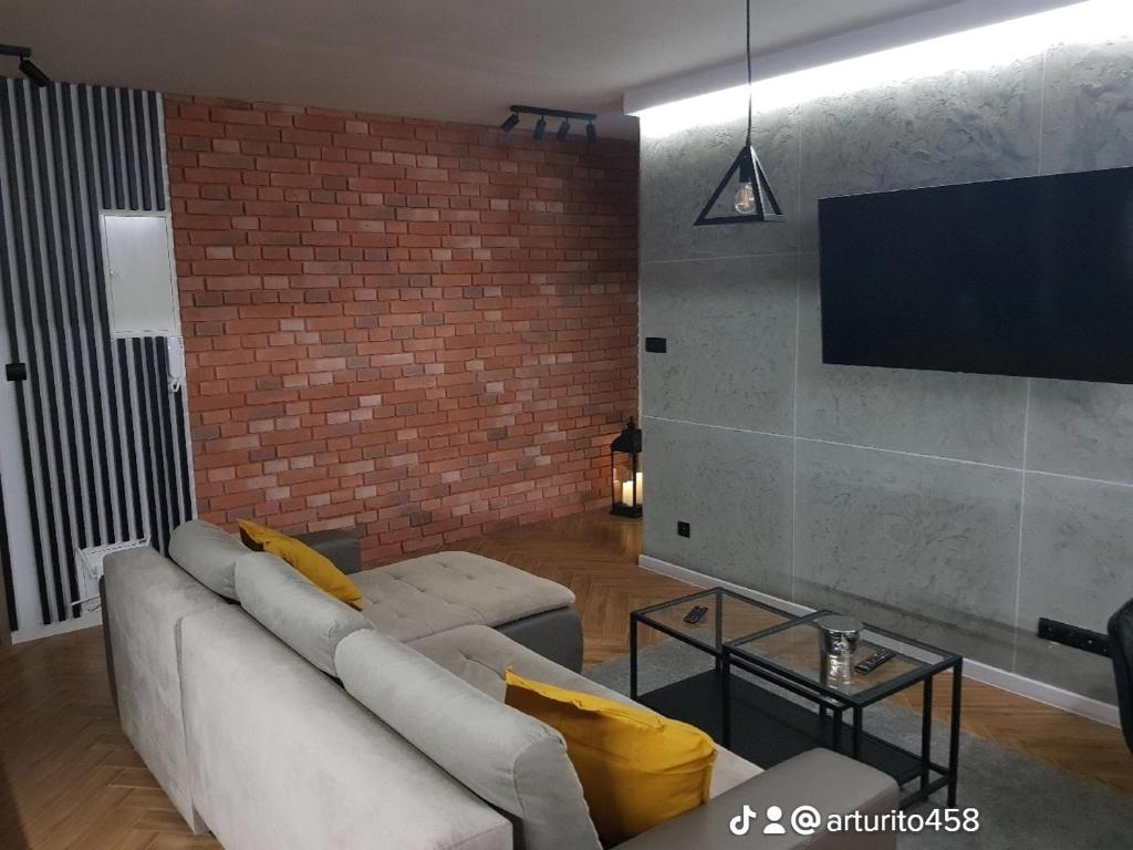 Televízia a/alebo spoločenská miestnosť v ubytovaní Apartamenty Limanowskiego