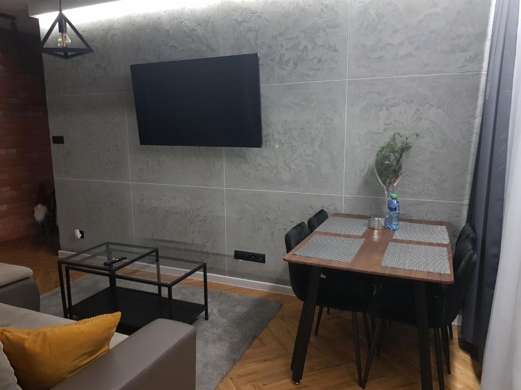 Televízia a/alebo spoločenská miestnosť v ubytovaní Apartamenty Limanowskiego