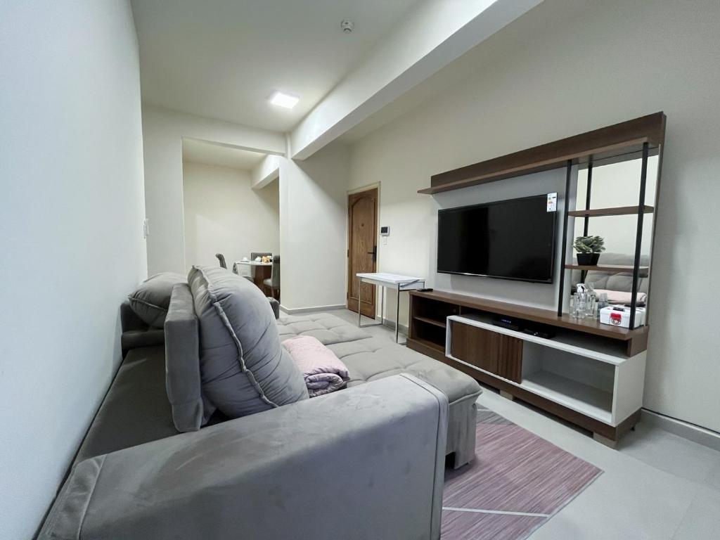 a living room with a couch and a flat screen tv at Cerca de todo in Ciudad del Este