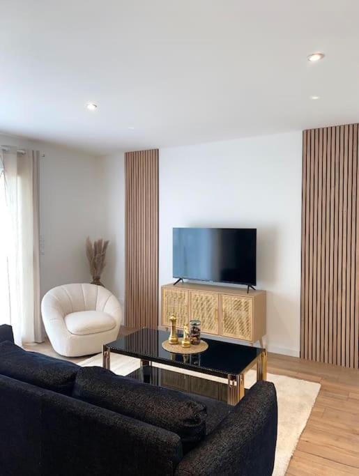 a living room with two couches and a flat screen tv at Villa Contemporaine in Châtellerault