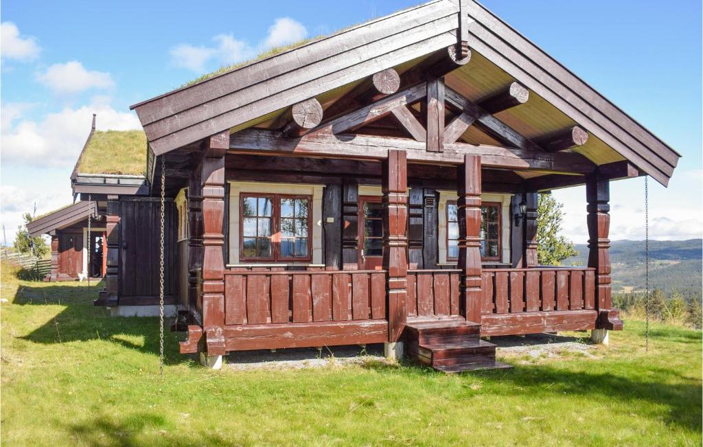 內斯比恩的住宿－Awesome Home In Nesbyen With Kitchen，草场上带屋顶的小房子