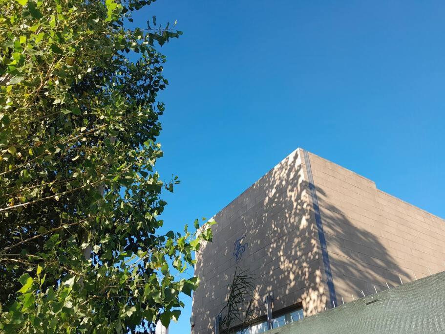 un grand bâtiment avec un arbre devant lui dans l'établissement Casa Quinta FP en Rio Cuarto, à Río Cuarto