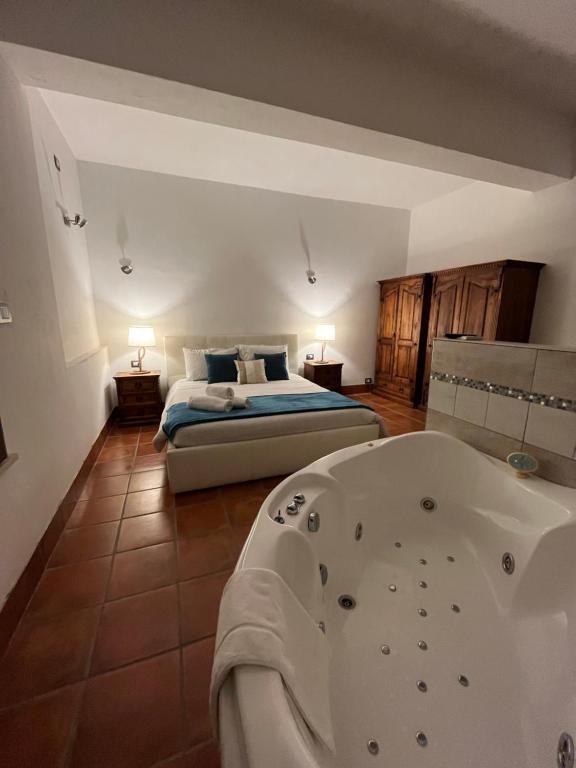 1 dormitorio con bañera y 1 cama en Agriturismo Tenuta de Castro en Aprilia