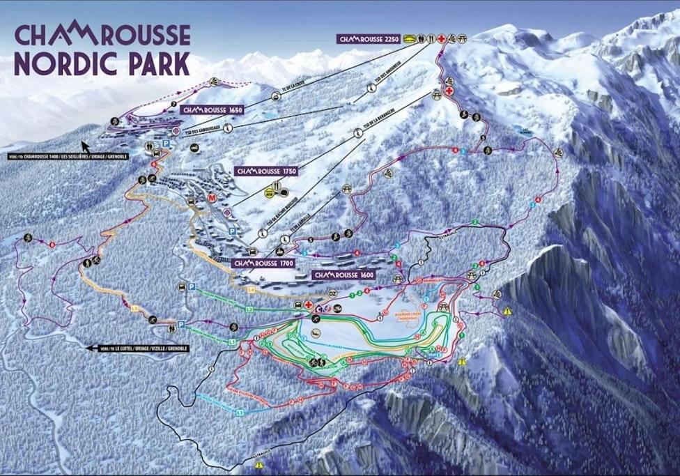 a map of the skiroule rouge park at Charmant T2 proche des pistes superbe vue in Chamrousse
