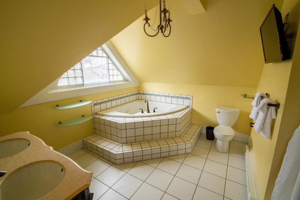 a bathroom with a tub and a toilet and a window at Pope House - Hist. Mansion - The Green Suite in Helena