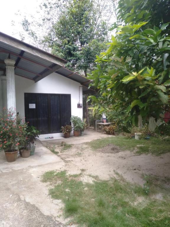 a house with potted plants in front of it at Layya Homestay in Pasir Mas