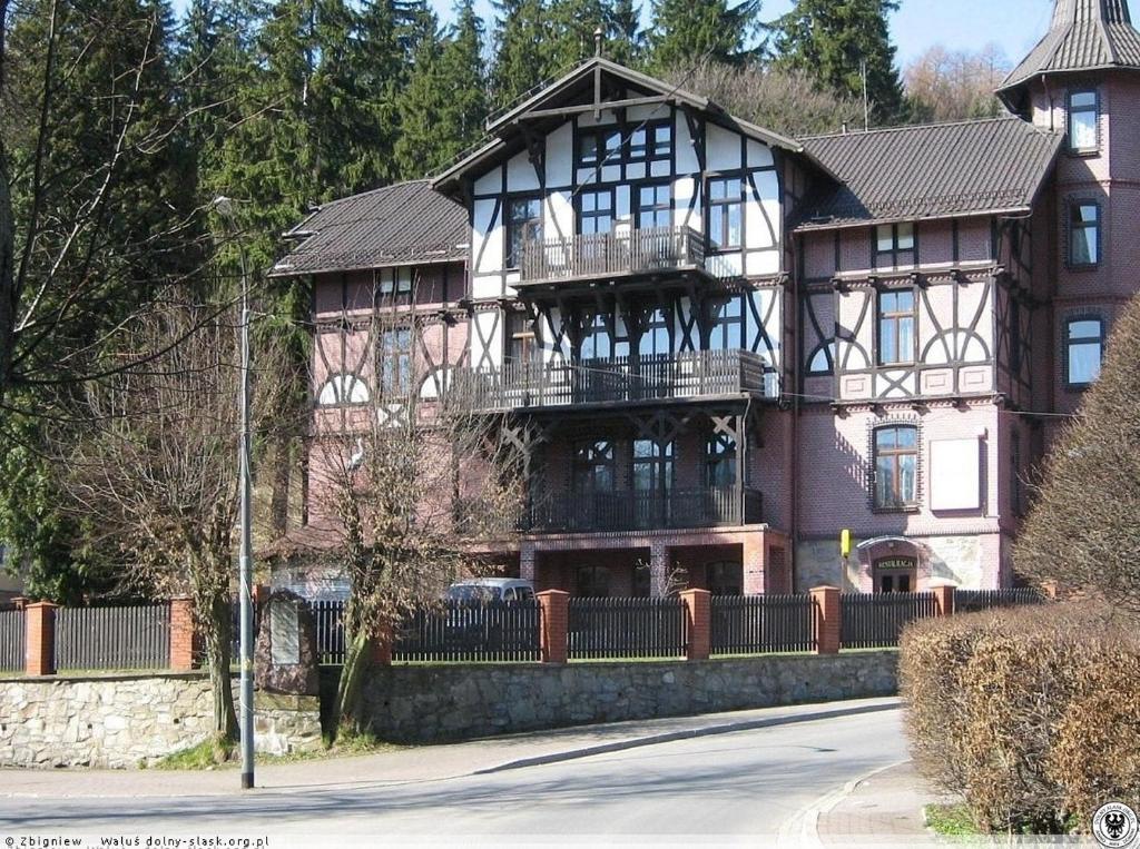 a large house on the side of a street at Dom Wczasowy Magnolia in Lądek-Zdrój