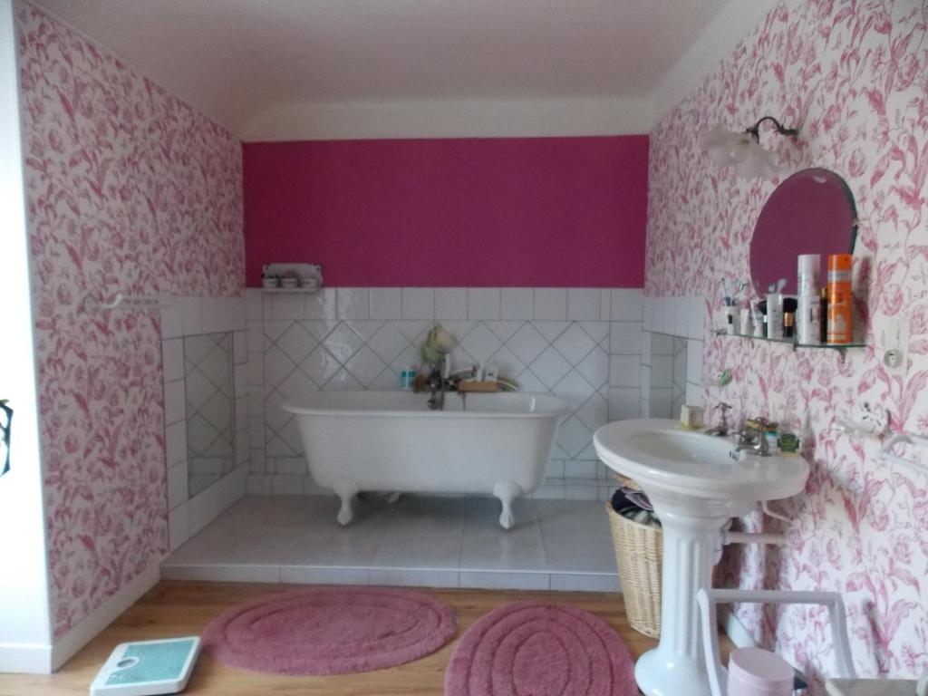 ein Badezimmer mit einer Badewanne und einem Waschbecken in der Unterkunft Ker Francozen Renaudière in Roz-sur-Couesnon
