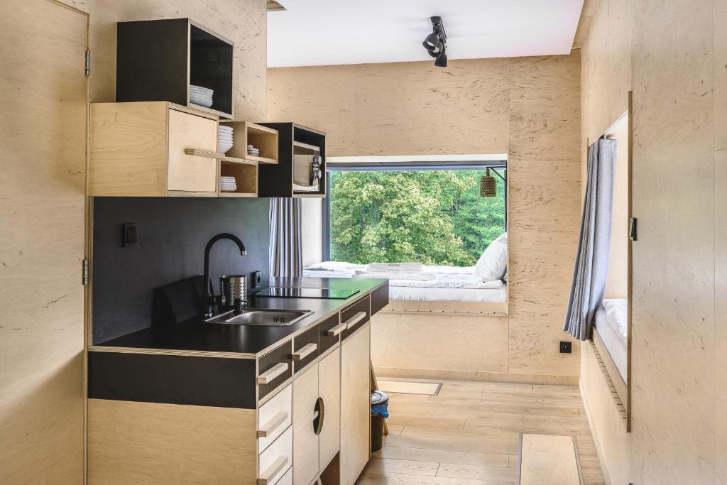 Kuchyň nebo kuchyňský kout v ubytování Apartamenty Szuflandia z sauną, jacuzzi, przy stoku narciarskim
