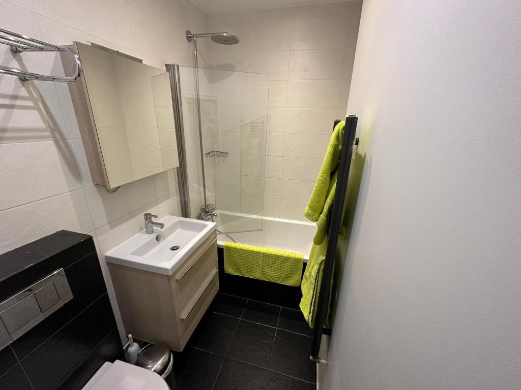 a bathroom with a sink and a shower and a toilet at Gorgeous Paris Eiffel Tower in Paris