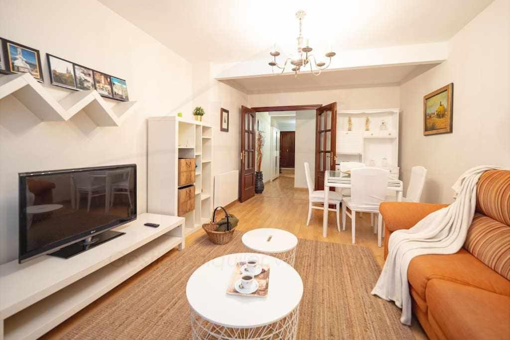 een woonkamer met een bank en een televisie bij Brizal Apartamento in Gijón