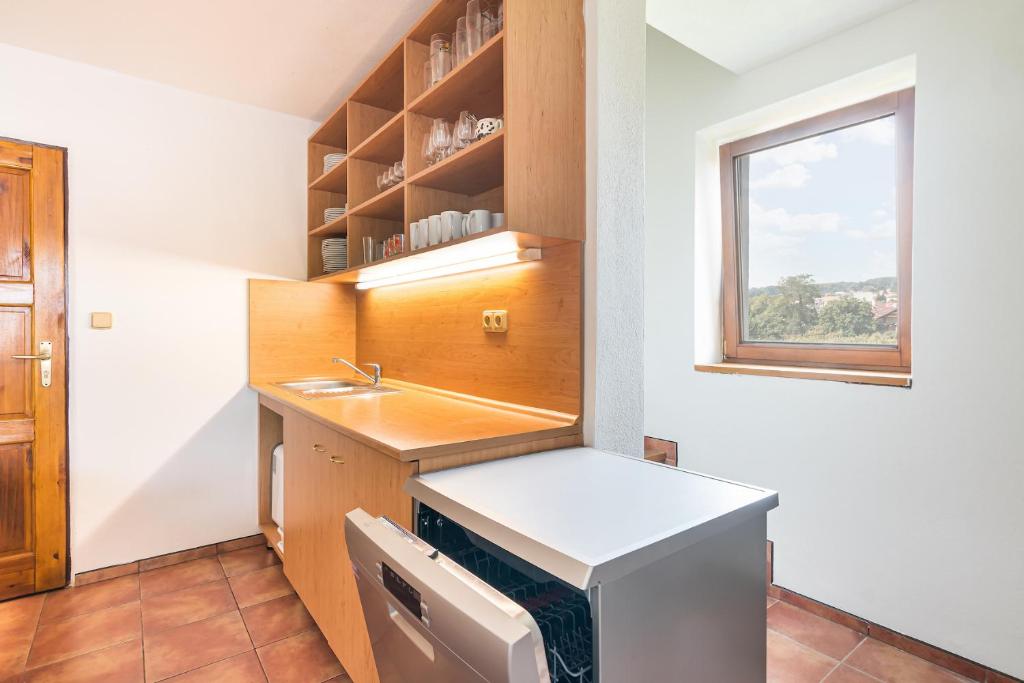 Kuchyň nebo kuchyňský kout v ubytování Resort Kovács