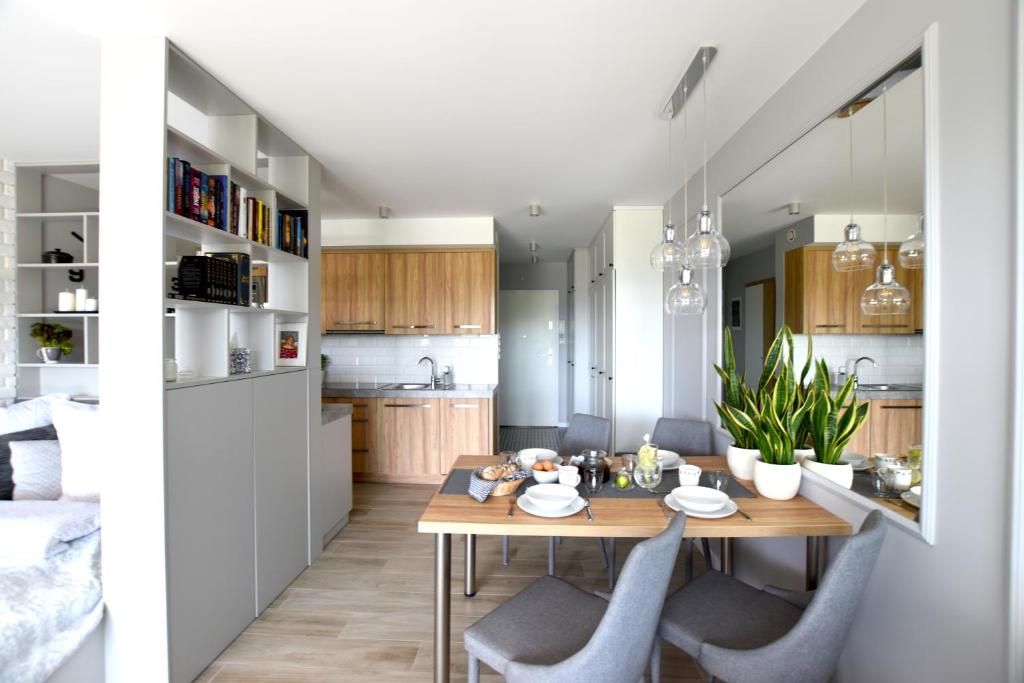 Kuchyň nebo kuchyňský kout v ubytování Apartament Na Bukowej - Wisła, widokowe studio