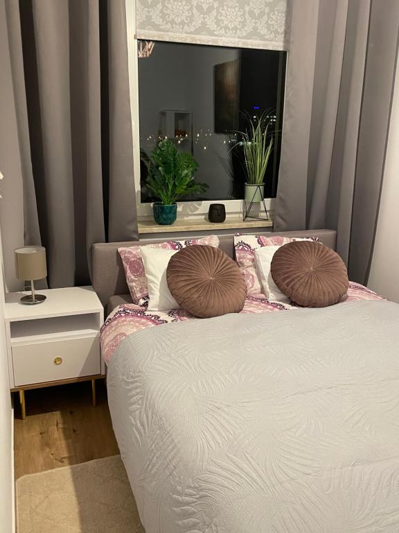 Ένα ή περισσότερα κρεβάτια σε δωμάτιο στο Lotus apartments NaturaApart garaż
