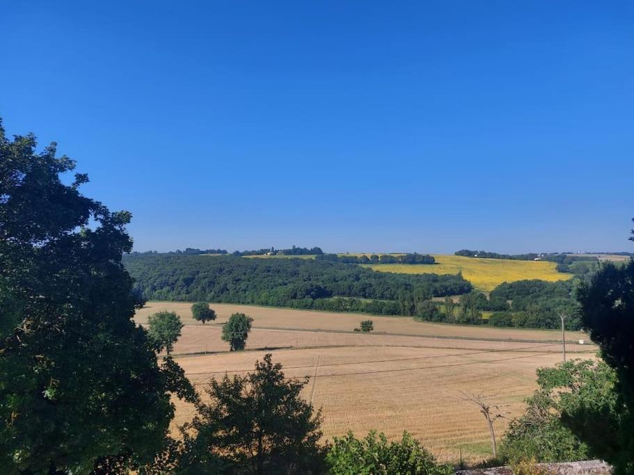 a view of a field with trees in the foreground at Gite de groupe &quot;L&#39;Unisson&quot; Domaine La Rose des Vents in Castelnau-sur-lʼAuvignon